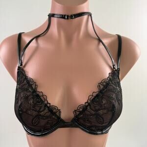 Victoria's Secret Very Sexy Embroidered Strappy Low Cut Black Demi Bra  34DD